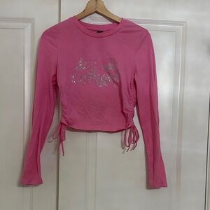 SHEIN Pink Long Sleeve Top with Silver Accents